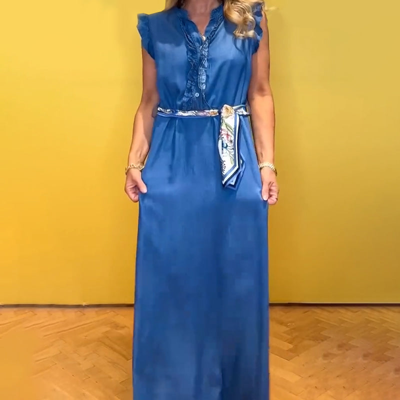 Women's Ruffled V-Neck Sleeveless Dress