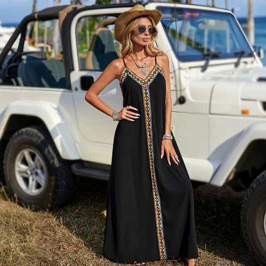 Women's Bohemian V-Neck Casual Spaghetti Straps Dress