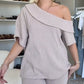 Ribbed Knit Off-Shoulder Top & Wide-Leg Pants Set