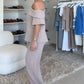 Ribbed Knit Off-Shoulder Top & Wide-Leg Pants Set