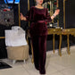 Round Neck Rhinestone Top & Wide-Leg Pants 2-Piece Set