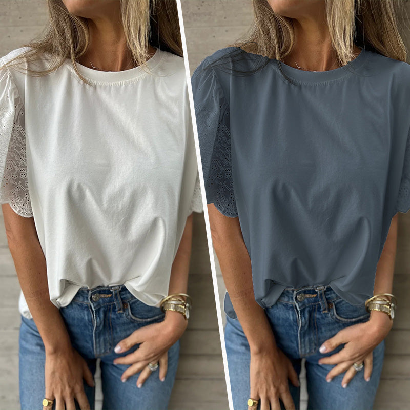 Women's Lace Detail Short Sleeve Top