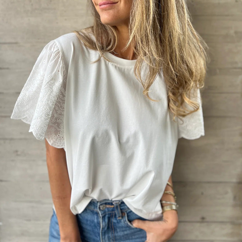 Women's Lace Detail Short Sleeve Top