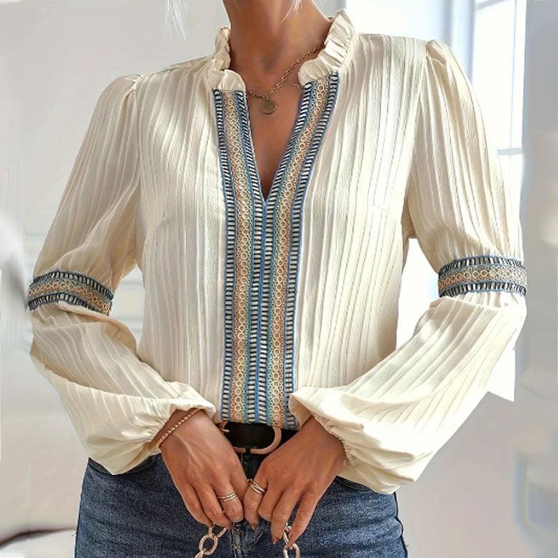 Women's Ethnic Style V-Neck Long Sleeve Shirt