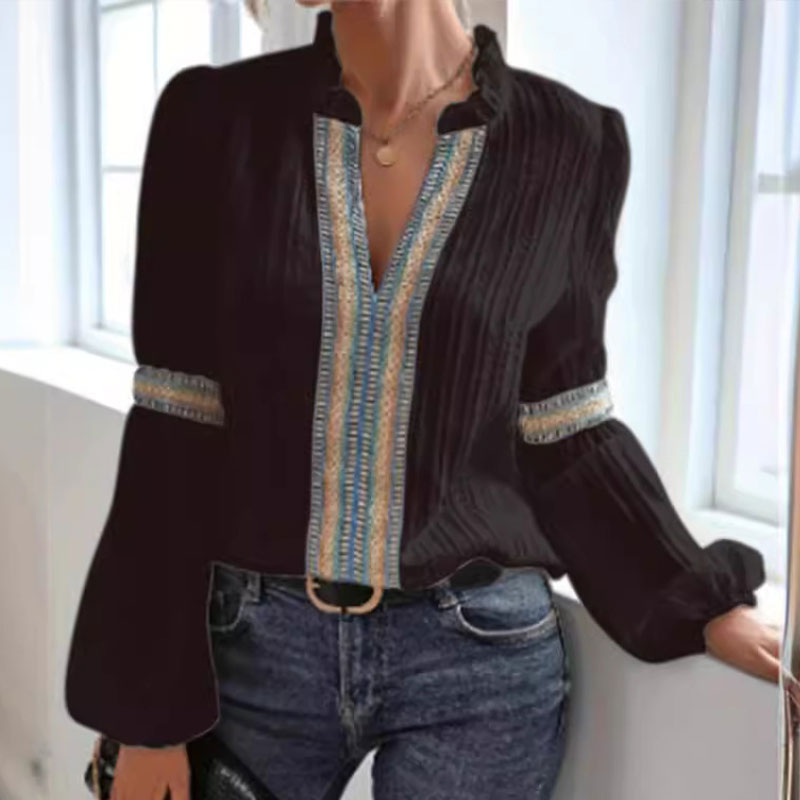 Women's Ethnic Style V-Neck Long Sleeve Shirt