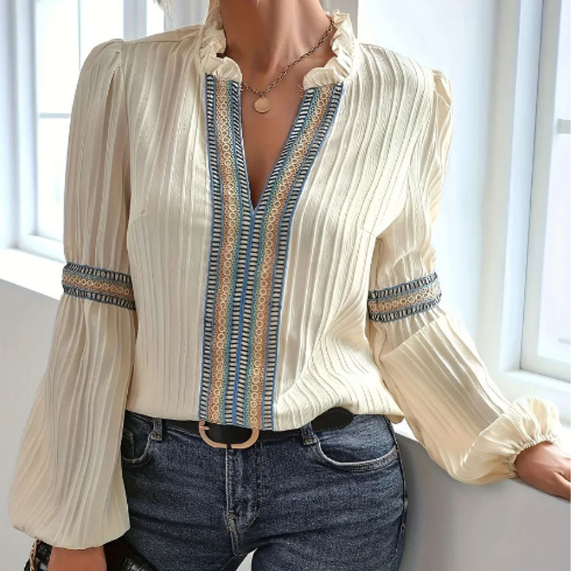 Women's Ethnic Style V-Neck Long Sleeve Shirt