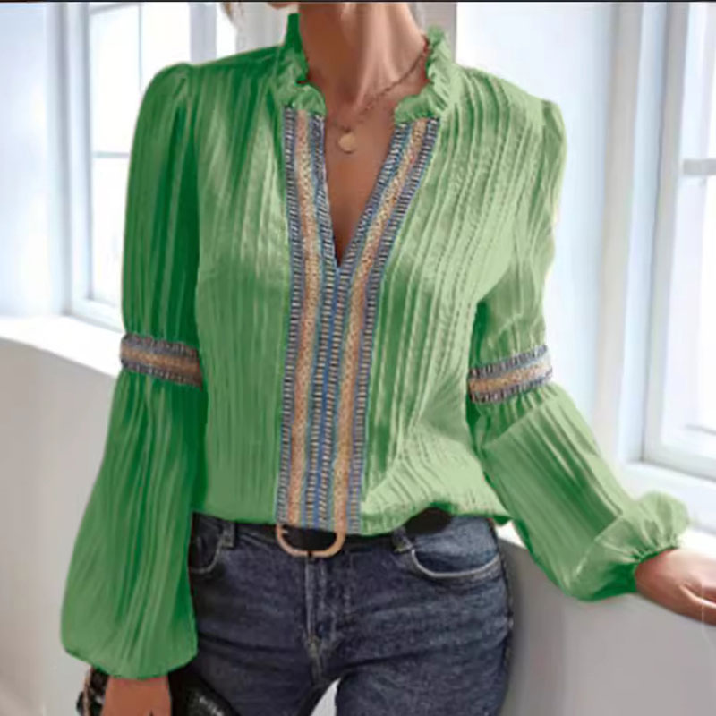 Women's Ethnic Style V-Neck Long Sleeve Shirt