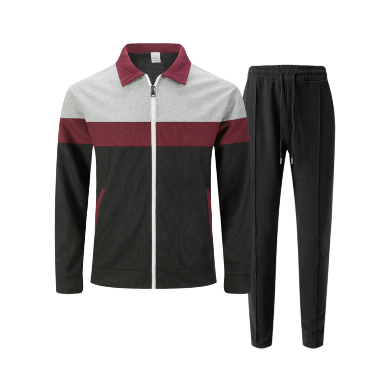 Trendy Men's Two-Piece Set - Color-Block Jacket & Pants