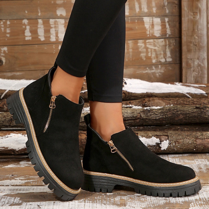 🎉Seasonal Sale: 50% Off✨Women's Round-Toe Ankle Boots with Side Zipper