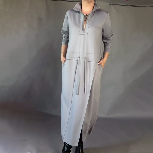 Women's Elegant Long Sleeve Drawstring Waist Dress