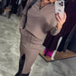Women's Casual Half Zip Tops ＆ Slit Skirt 2-Piece Set