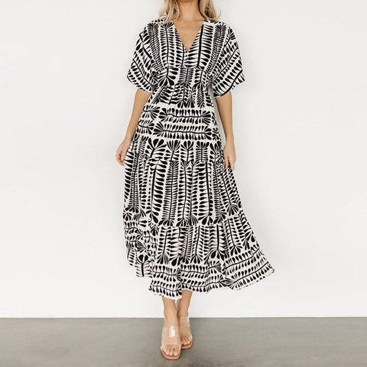 Women’s V-Neck A-Line Flowy Dress