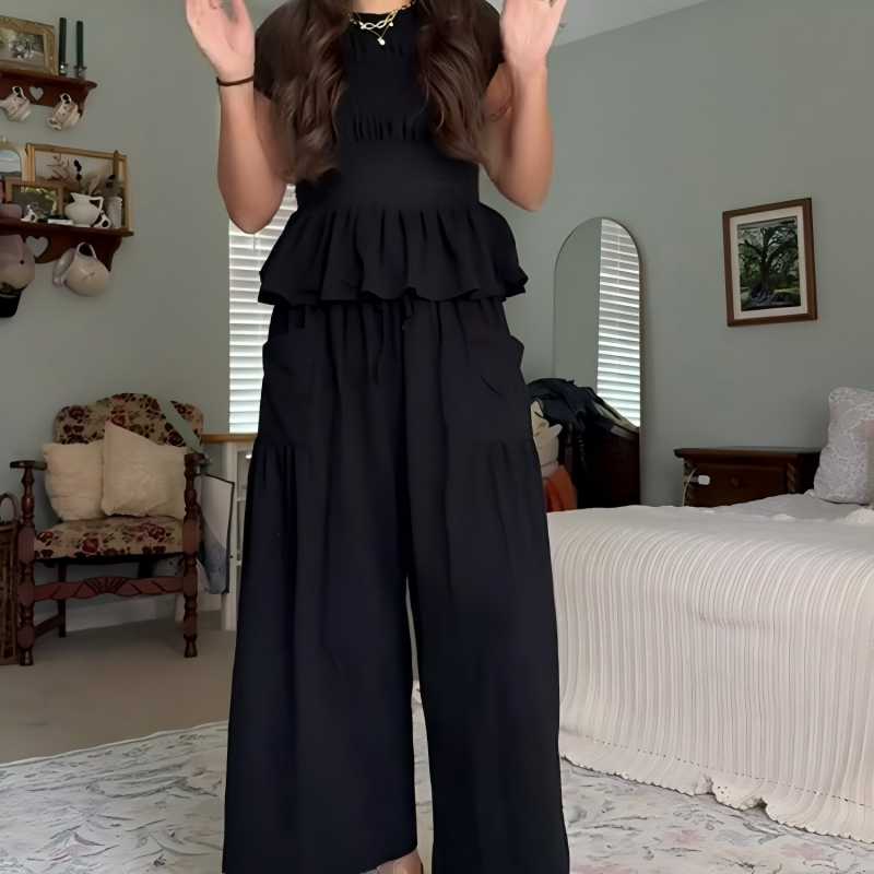 💜 LAST DAY PROMOTION - 50%OFF 💜 Women’s Pleated Top & Wide-Leg Pants Set