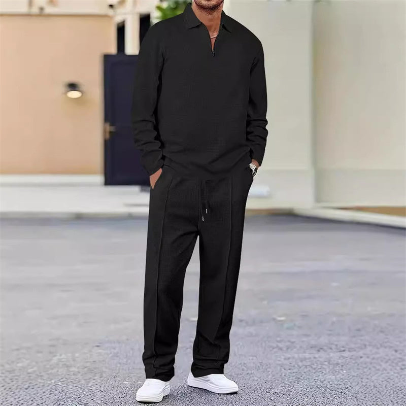 🎉Huge 50% OFF🎉Men’s Waffle Knit Sweatshirt & Straight-Leg Pants Set