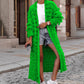 Long Solid-Color Tassel Knit Cardigan