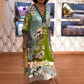 💚V-Neck Floral Print Dress With Side Slit And 3/4 Sleeves