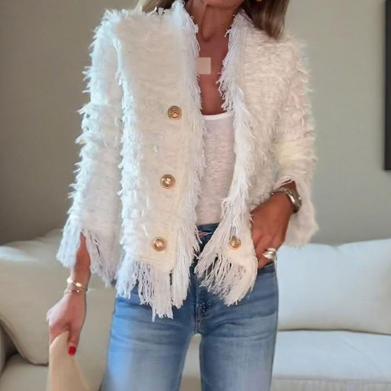 💜Limited stock available  50%OFF 💜 Women’s Fashion Button Tassel Short Coat
