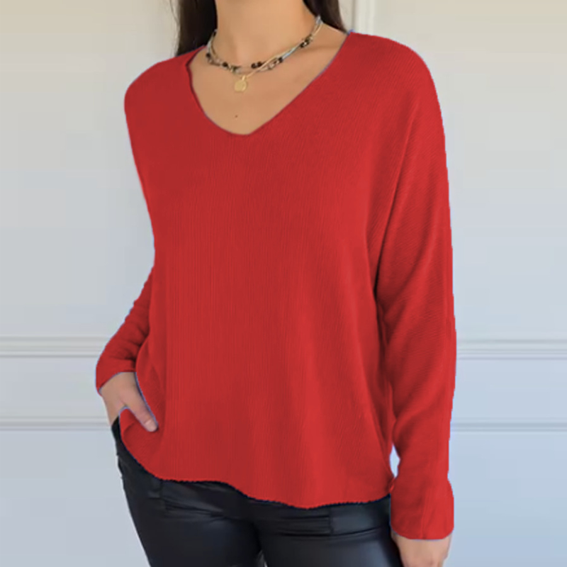 Women's Loose-Fitting V-Neck Knit Top