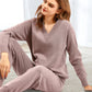 Women's V-Neck Sweater & High-Waist Pants 2-Piece Set