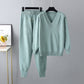 Women's V-Neck Sweater & High-Waist Pants 2-Piece Set
