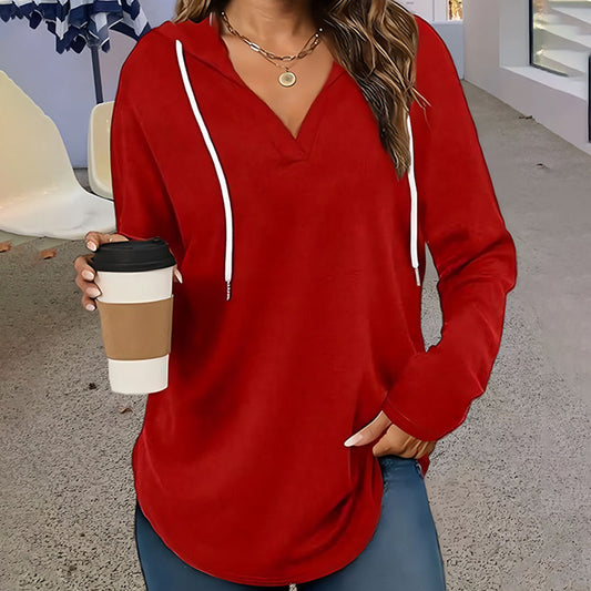 Solid-color Drawstring Hooded Long-sleeve Sweatshirt