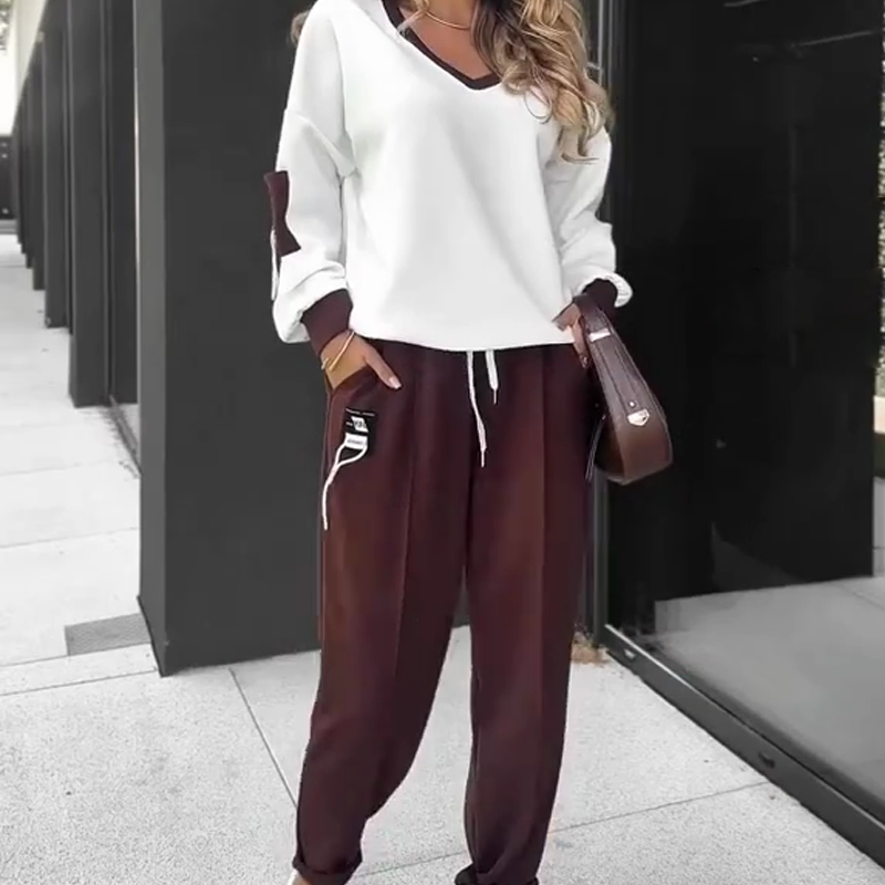 🍁Early Autumn Special Offer-Color-Block Pullover Hoodie & Jogger Pants Set