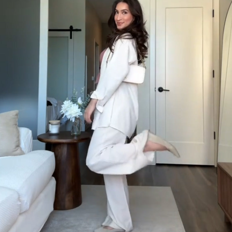 🍁Autumn's best-selling-Solid Color Relaxed Shirt & Wide-Leg Pants Set