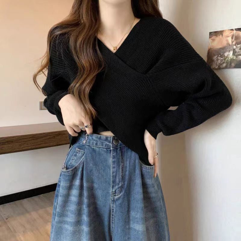 🔥New arrivals offer-Chic V-Neck Long Sleeve Wrap Front Sweater