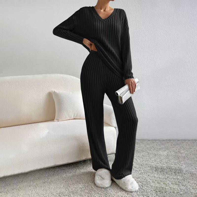 🔥New Arrivals: 50% Off-Women’s Knit V-Neck Top and Straight-Leg Pants Set