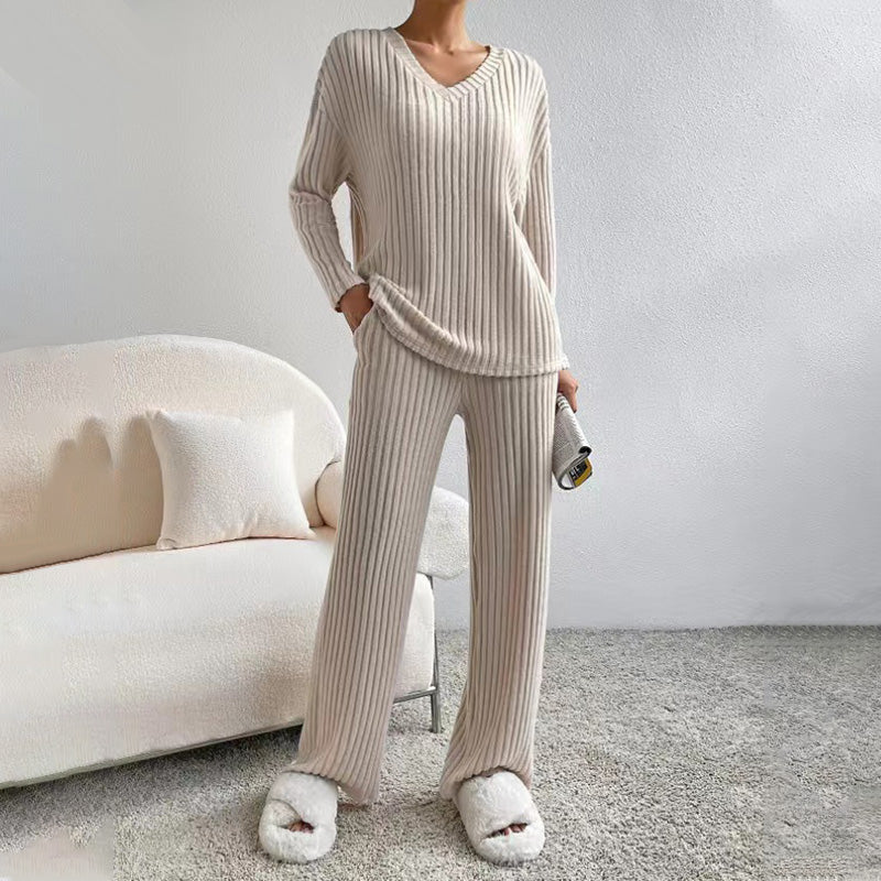 🔥New Arrivals: 50% Off-Women’s Knit V-Neck Top and Straight-Leg Pants Set