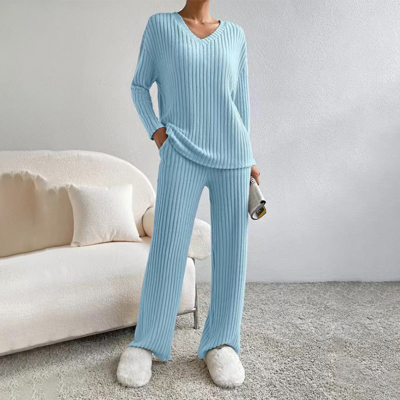 🔥New Arrivals: 50% Off-Women’s Knit V-Neck Top and Straight-Leg Pants Set