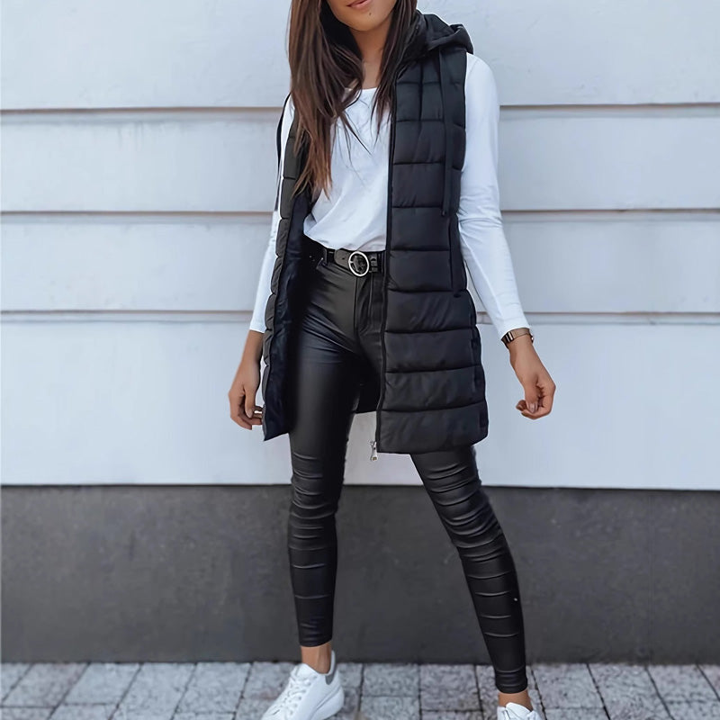 ✨ Women’s Long Puffer Vest (Zip-Up) – Easy to put on and take off with a zipper, long length for waist protection and warmth, ideal for layering in autumn and winter.