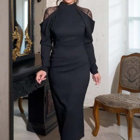 🔥Limited stock available 50% OFF🔥Women's Elegant Mock Neck Lace Back Midi Dress