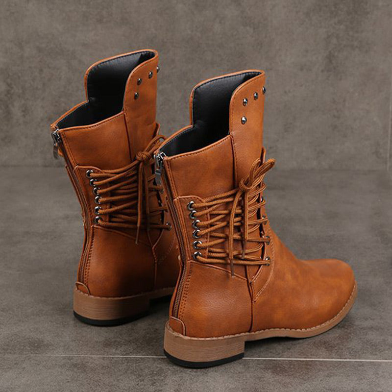 Women’s Lace-Up Low-Heel Round Toe Ankle Boots