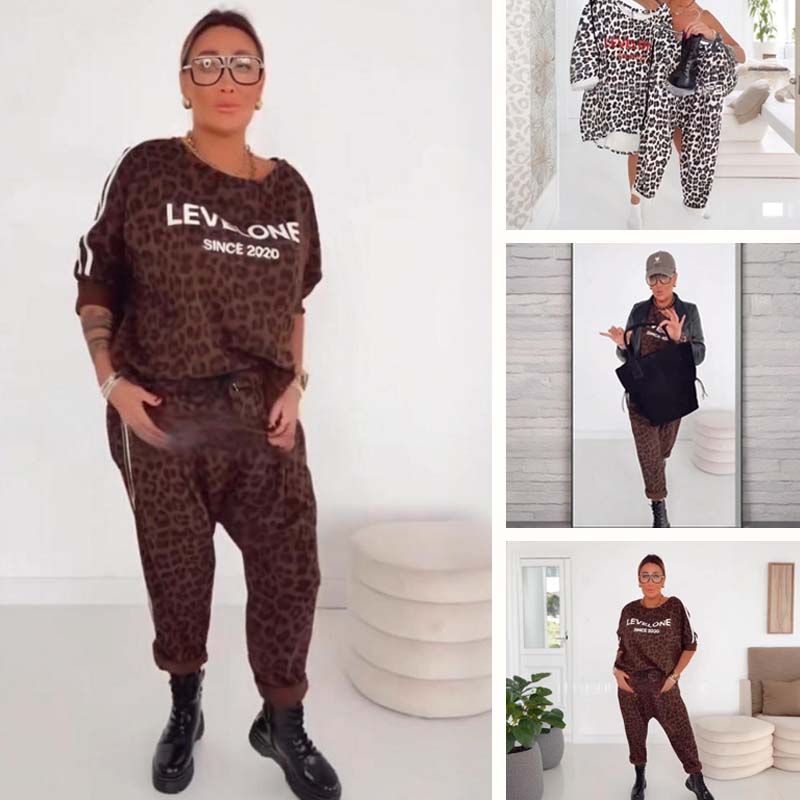 Women's Leopard Print Top and Pants Set