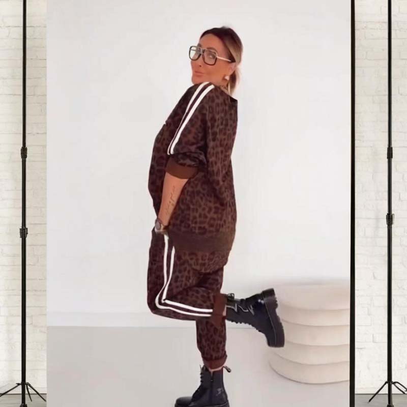 Women's Leopard Print Top and Pants Set