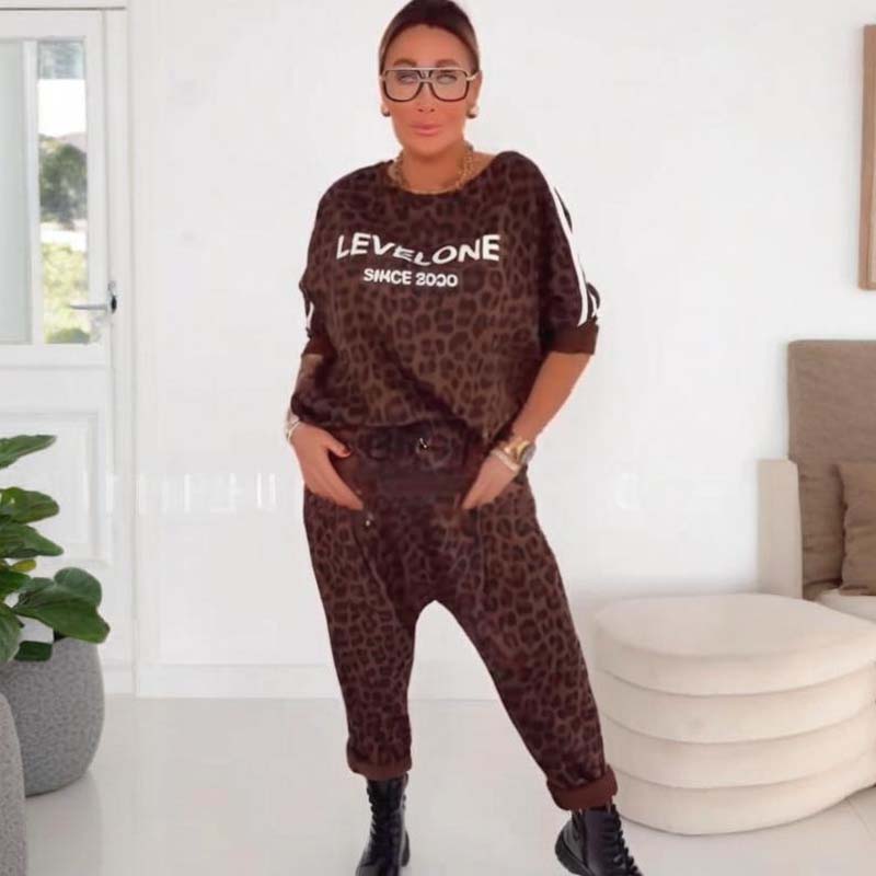 Women's Leopard Print Top and Pants Set