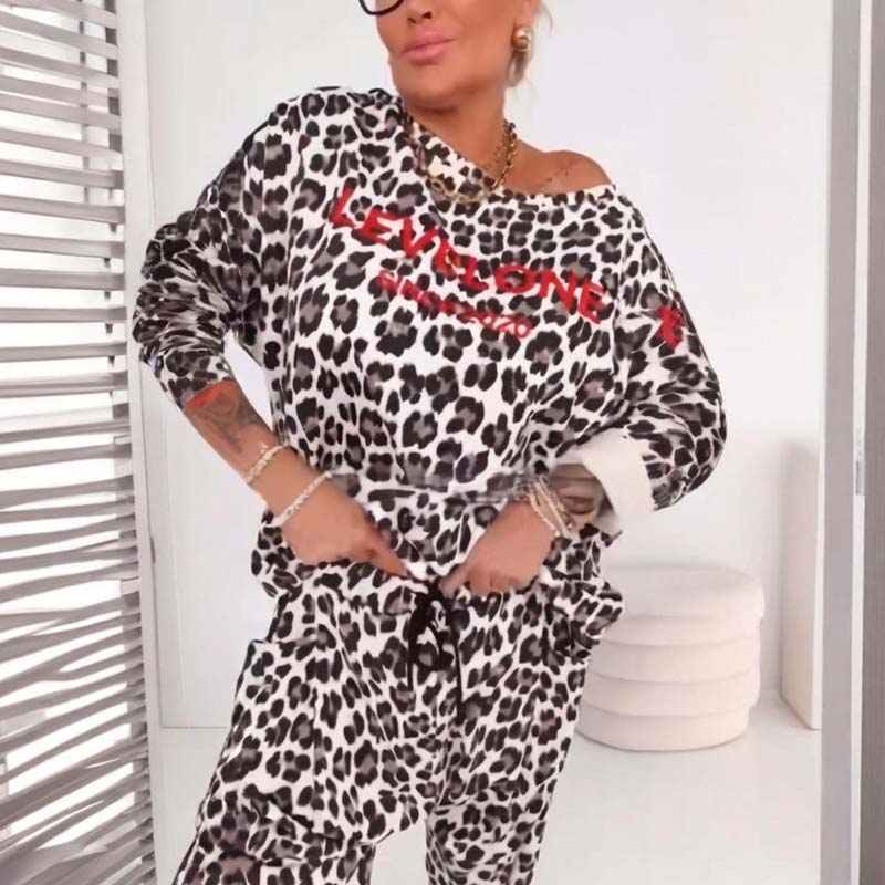 Women's Leopard Print Top and Pants Set