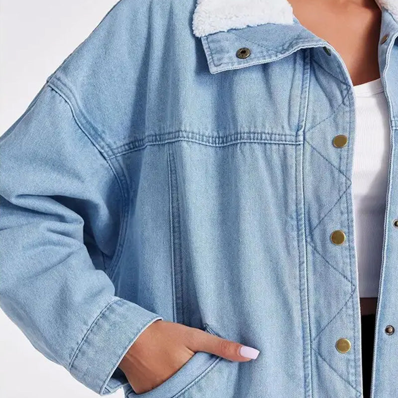 💥New arrivals: 50% off-Denim Jacket with Plush Faux Fur Collar for Women