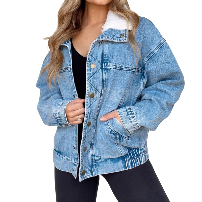 💥New arrivals: 50% off-Denim Jacket with Plush Faux Fur Collar for Women