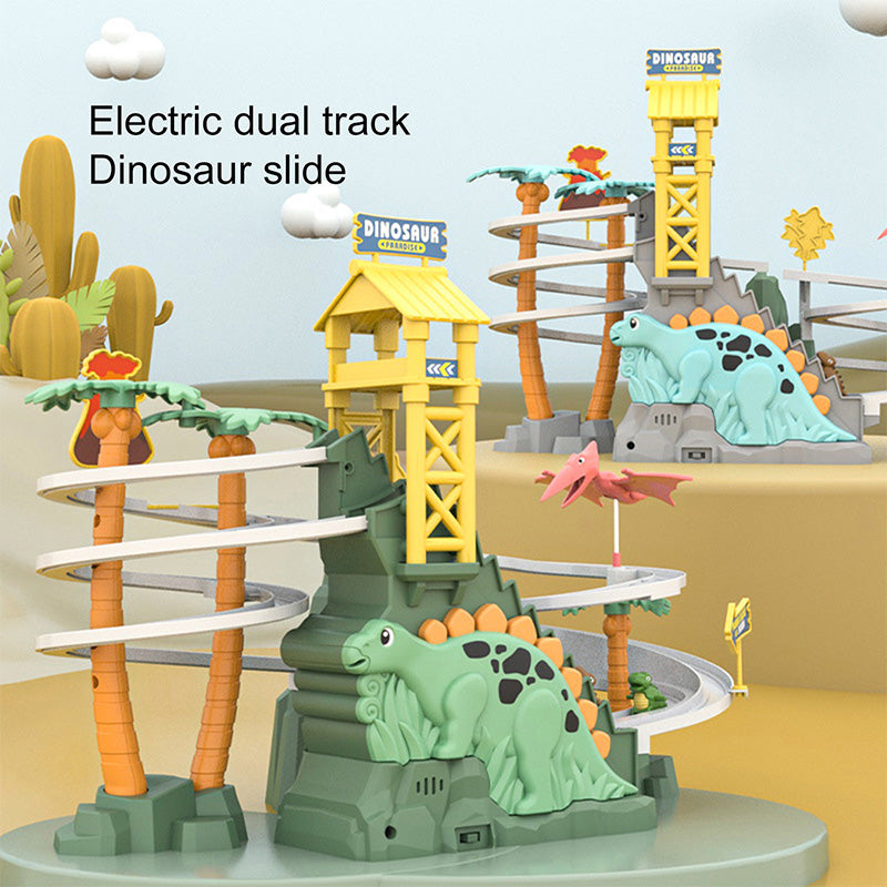 🎁[Perfect Gift]Completely upgraded-Electric Dual Track Dinosaur Slide