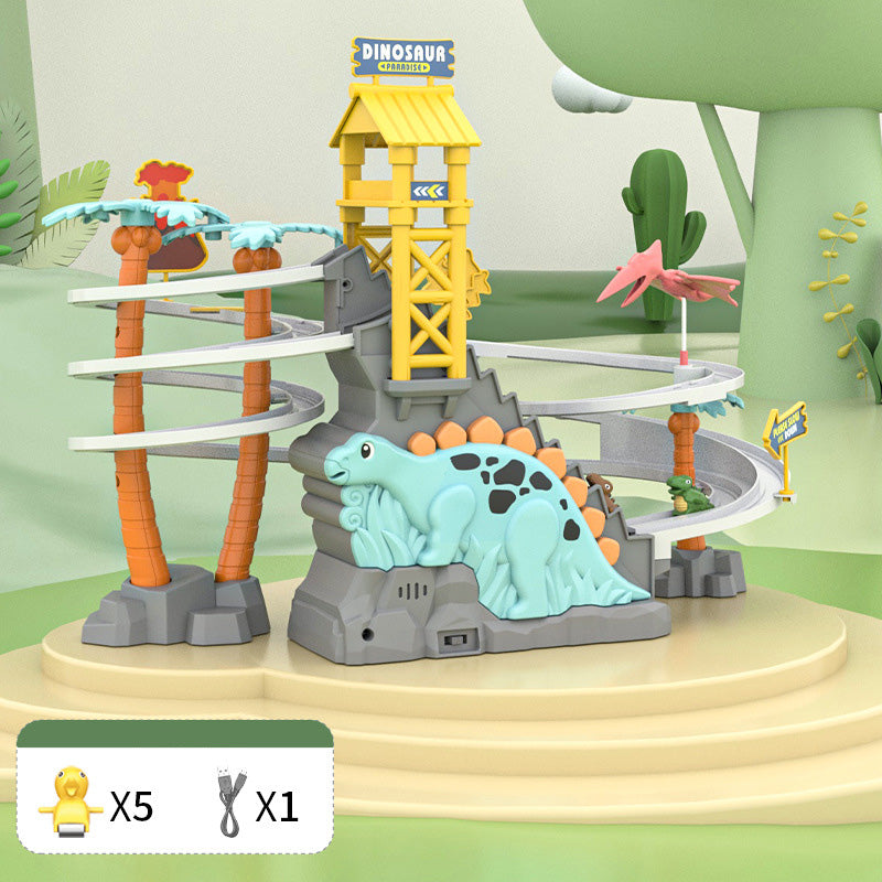 🎁[Perfect Gift]Completely upgraded-Electric Dual Track Dinosaur Slide