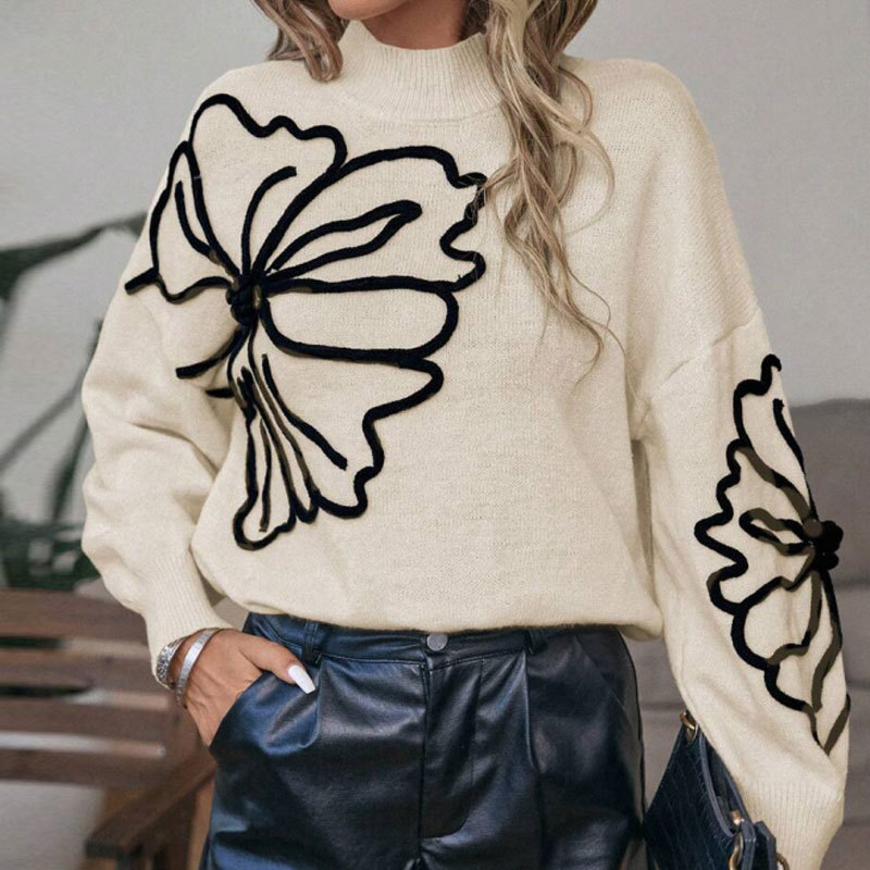 🔥Limited-time offer: 50% off-Women’s Floral Mock Neck Long Sleeve Sweater