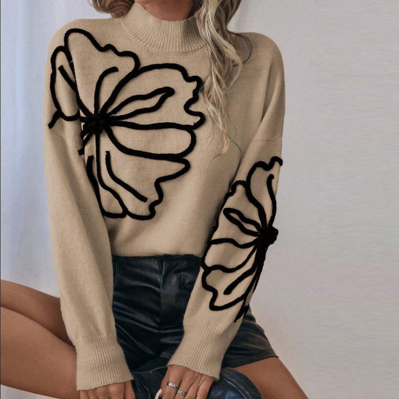 🔥Limited-time offer: 50% off-Women’s Floral Mock Neck Long Sleeve Sweater
