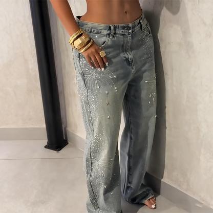 Women’s Sparkling Rhinestone Wide-Leg Jeans