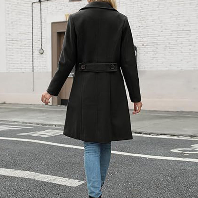 🧥High-quality women's clothing-Elegant Black Double-Breasted Coat: Comfortable Fit & Timeless Style