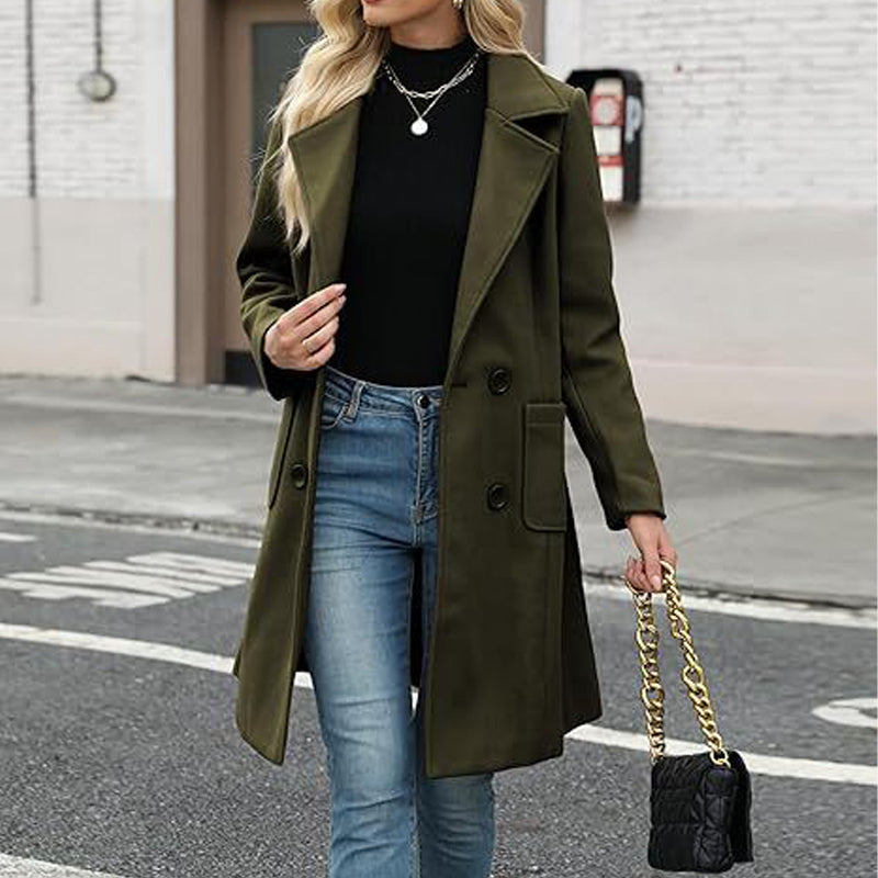 🧥High-quality women's clothing-Elegant Black Double-Breasted Coat: Comfortable Fit & Timeless Style