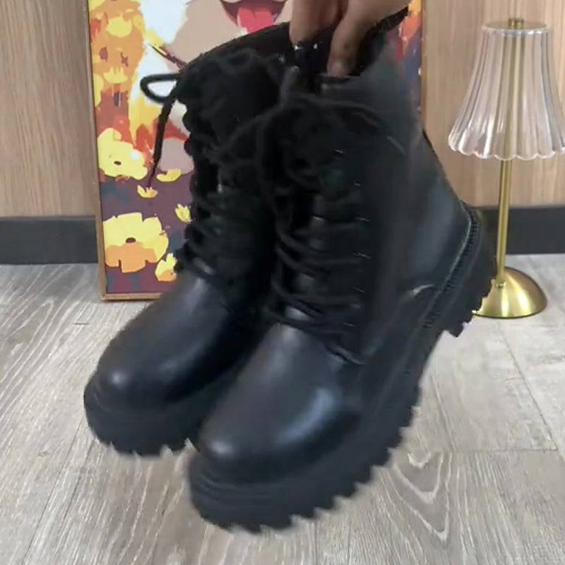 👢Limited-time offer: 50% off-Chunky Heel Lace-Up Ankle Boots