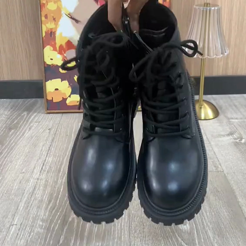 👢Limited-time offer: 50% off-Chunky Heel Lace-Up Ankle Boots