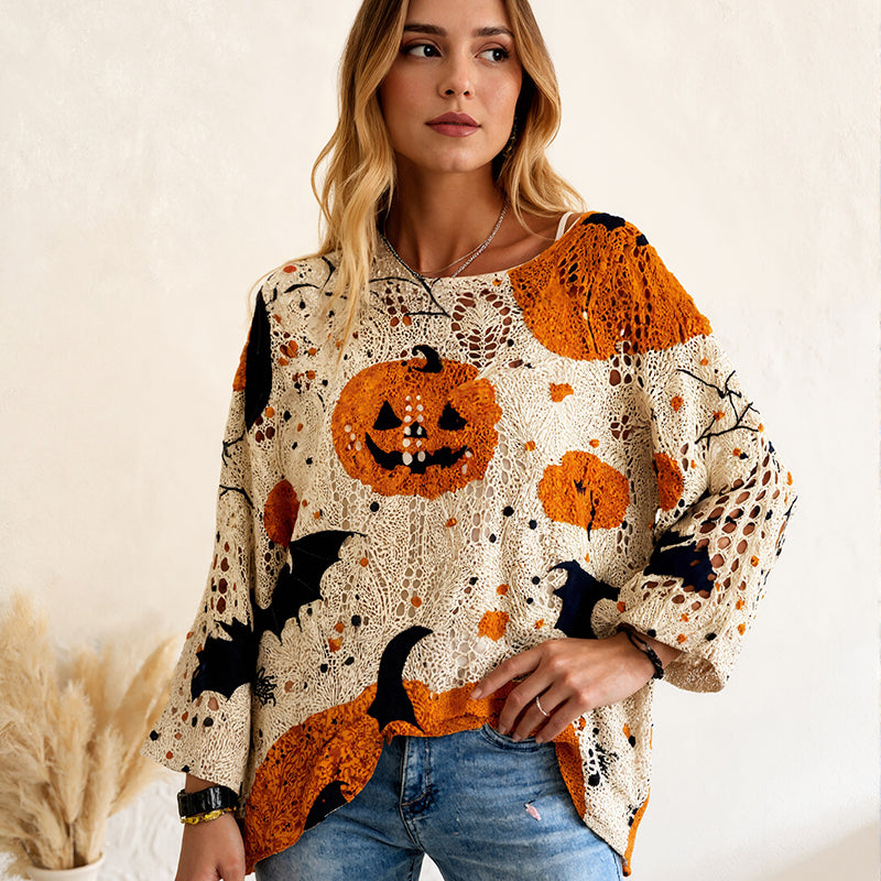 🎃Halloween 50% Off Special Offer-Women's Halloween Loose Fit Batwing Knit Sweater
